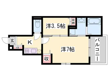 ソリッソ三条(1SK/1階)の間取り写真