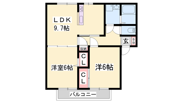 ソレーユ北条(2LDK/1階)の間取り写真