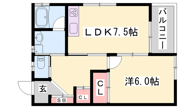 山陽本線 御着駅 徒歩1分 2階建 築8年(1LDK/2階)の間取り写真