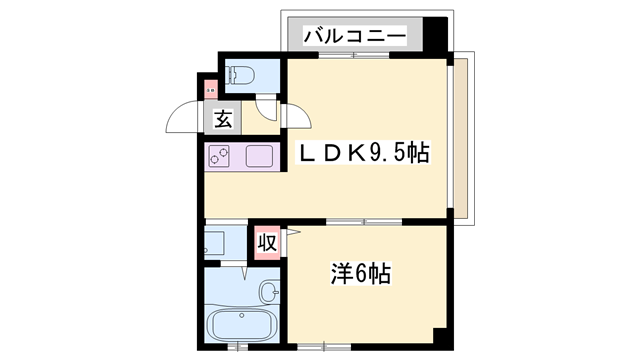 ベルトピア姫路1(1LDK/3階)の間取り写真