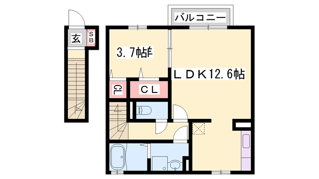 ウィル山崎(1LDK/2階)の間取り写真