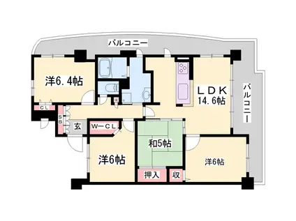 アルファステイツ東今宿(3LDK/6階)の間取り写真