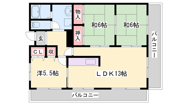 高楽ハイツ(3LDK/4階)の間取り写真