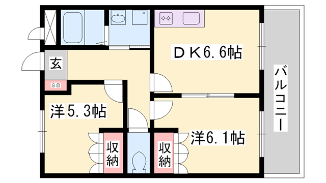 エスポワール青山(2DK/2階)の間取り写真