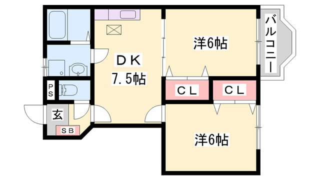 パルテールⅡ(2DK/1階)の間取り写真