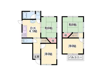 加古川線 加古川駅 徒歩16分 2階建 築46年(4DK)の間取り写真