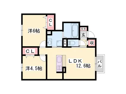 セジュール加佐A(2LDK/1階)の間取り写真