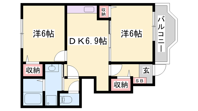 アウローラMA(2LDK/1階)の間取り写真