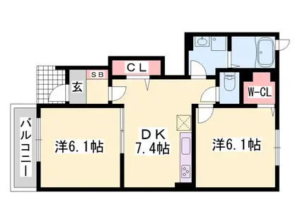 パラッツオ エレガンテ(2DK/1階)の間取り写真