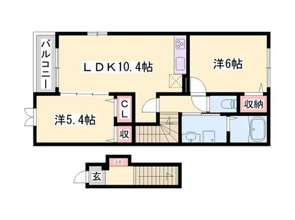 モスフロックスノイ(2LDK/2階)の間取り写真