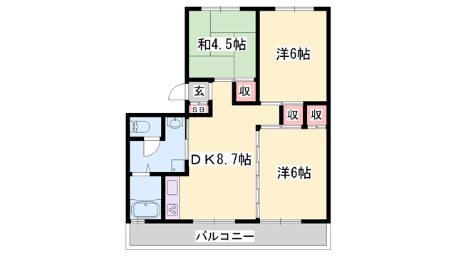 クローバー広畑才(3DK/4階)の間取り写真