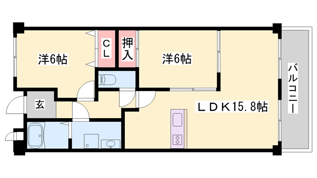 サンヒルズ岡田(2LDK/3階)の間取り写真