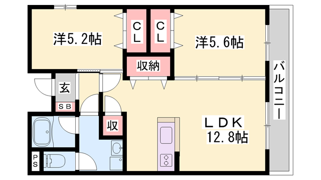 外堀川マンション(2LDK/2階)の間取り写真