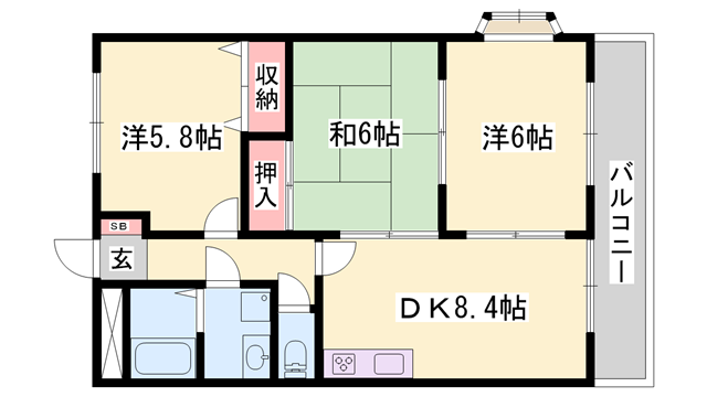 ハイツエトワール(3DK/1階)の間取り写真