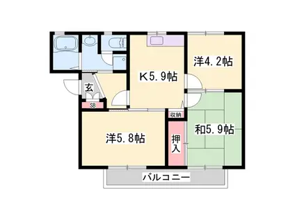 ディアス鵤(3K/1階)の間取り写真