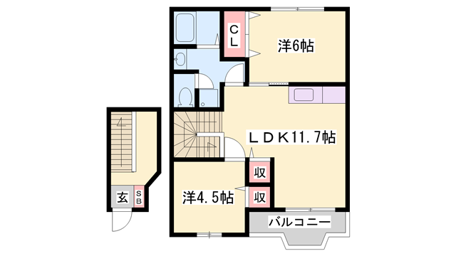 ハーブテラスⅠリーフ(2LDK/2階)の間取り写真