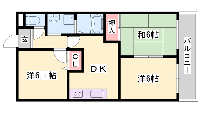 ロイヤルコーポ白浜(3DK/6階)の間取り写真