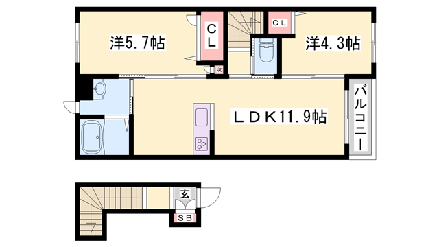 豊永レジデンス(2LDK/2階)の間取り写真