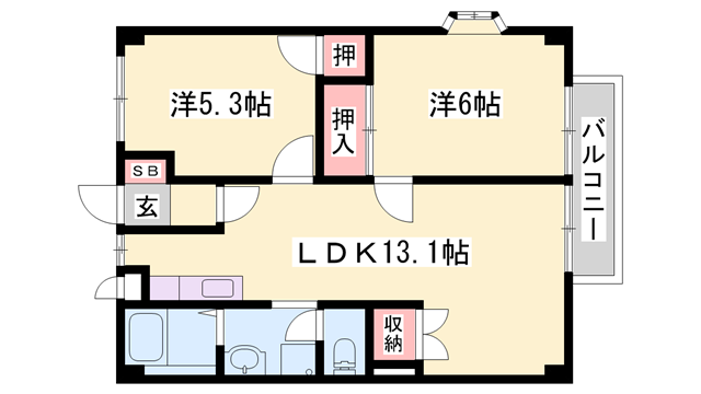 白池東ハイツ(2LDK/1階)の間取り写真