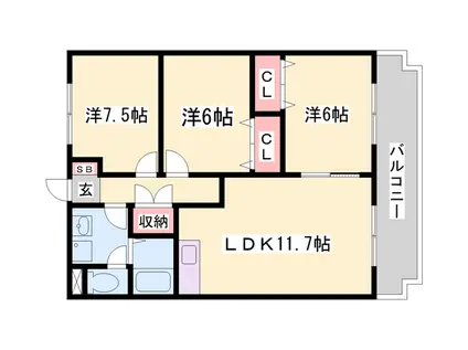 マリッチ白浜(3LDK/3階)の間取り写真