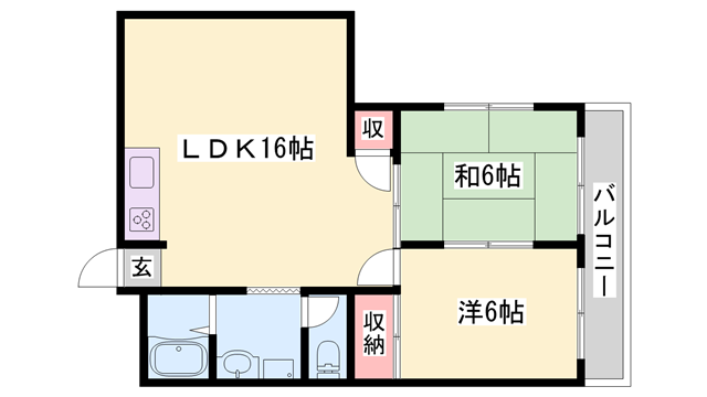 鳩岡ビル(2LDK/3階)の間取り写真