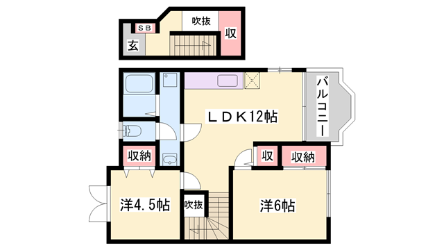 ヴァンヴェールA(2LDK/2階)の間取り写真