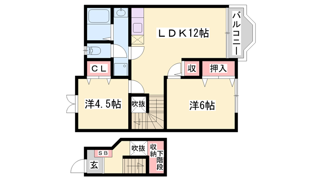 ウエストウッド(2LDK/2階)の間取り写真