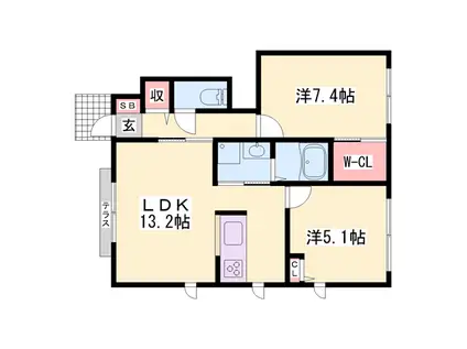 ブランシェ垣内南(2LDK/1階)の間取り写真