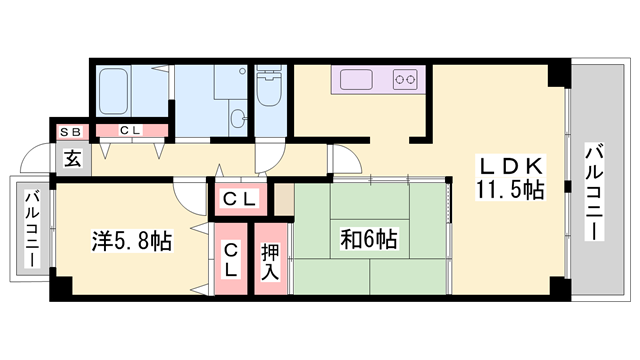 ライオンズマンション姫路東今宿(2LDK/2階)の間取り写真