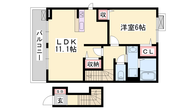 メゾンドサンセール B棟(1LDK/2階)の間取り写真