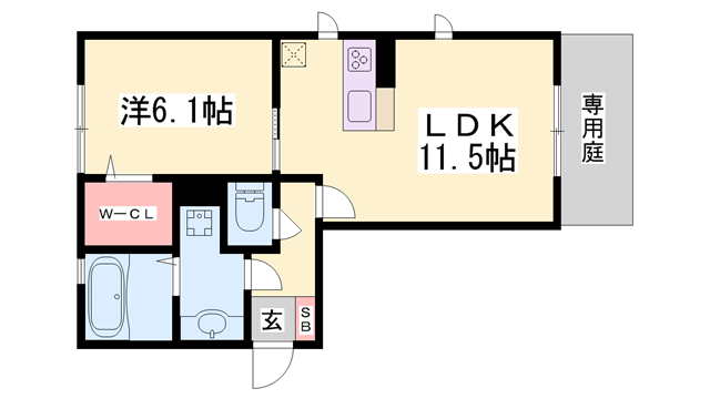 FELICE CASA A棟(1LDK/1階)の間取り写真