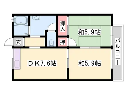 ガーデンハイツ緑ケ丘AB(2DK/2階)の間取り写真