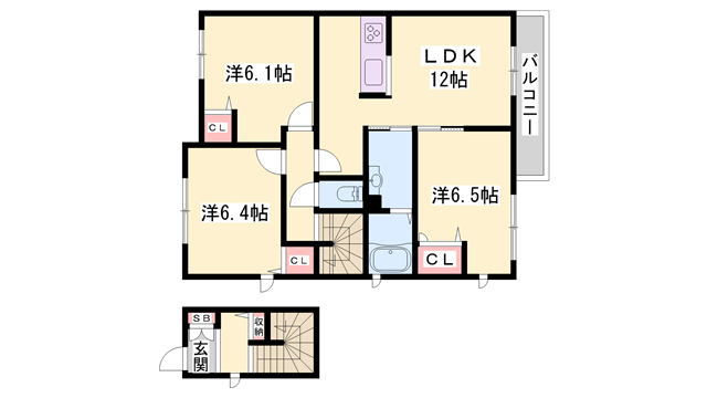 プロヌーブ光彩二番館(3LDK/2階)の間取り写真