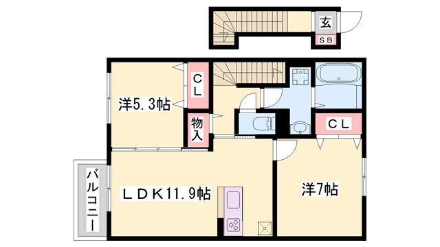 ESTASIA A棟(2LDK/2階)の間取り写真