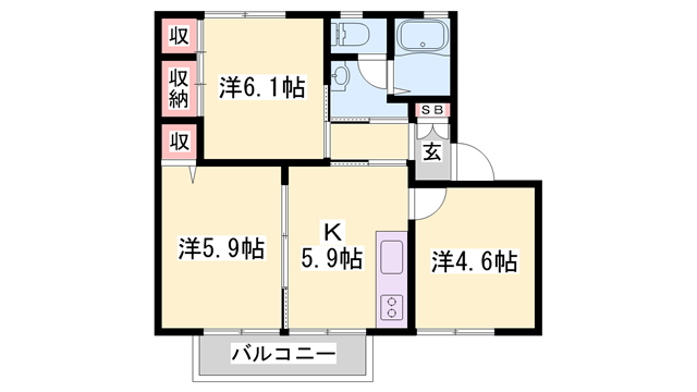 フレグランス古宮(3K/2階)の間取り写真
