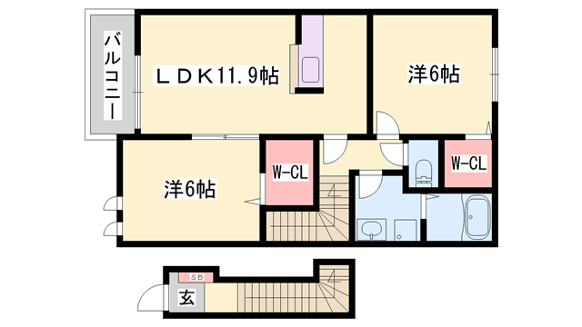 アン ボヌール(2LDK/2階)の間取り写真