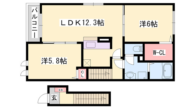 ヴァスト ヒル(2LDK/2階)の間取り写真