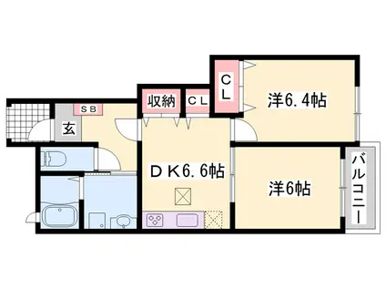 ドゥー メゾン セフィオ(2DK/1階)の間取り写真