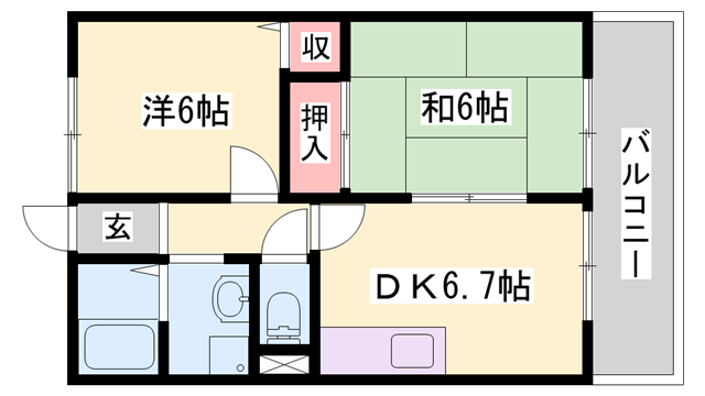 パセオ書写(2DK/1階)の間取り写真