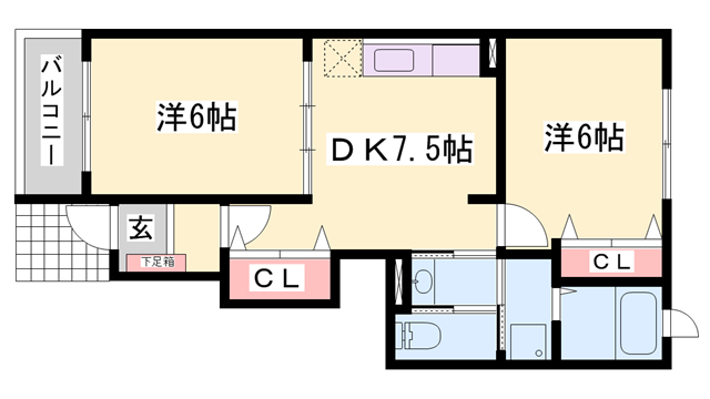 ウッズ・スクエアーA(2DK/1階)の間取り写真