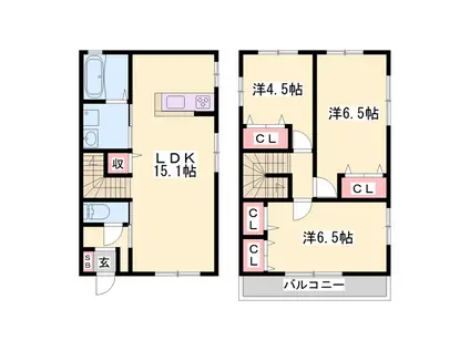 山陽電気鉄道本線 八家駅 徒歩15分 2階建 築9年(3LDK)の間取り写真