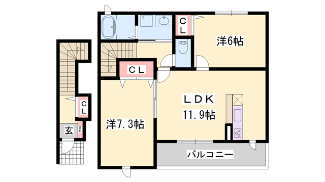 エルカーサ・桜木A棟(2LDK/2階)の間取り写真
