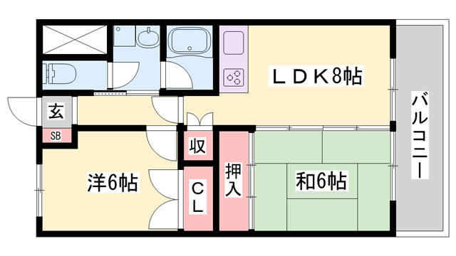 大歳マンション(2LDK/2階)の間取り写真