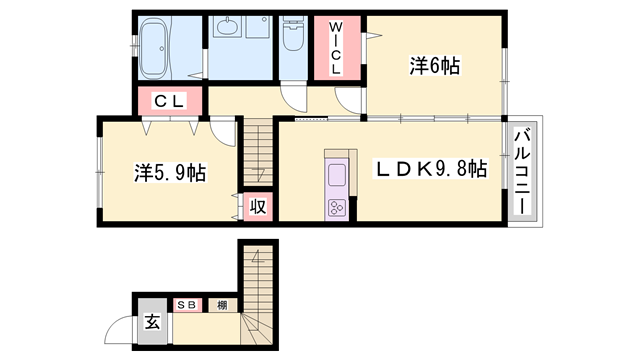 ラ・グランディール(2LDK/2階)の間取り写真