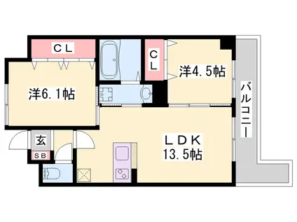 ラルース元塩(2LDK/7階)の間取り写真