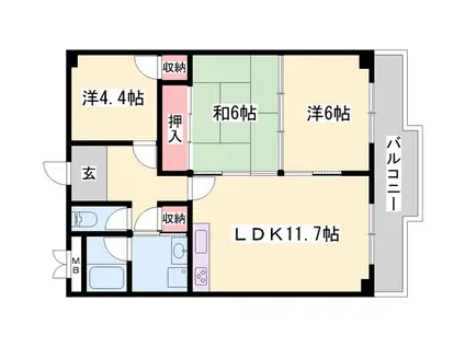 サンシャイン山下B棟(3LDK/2階)の間取り写真