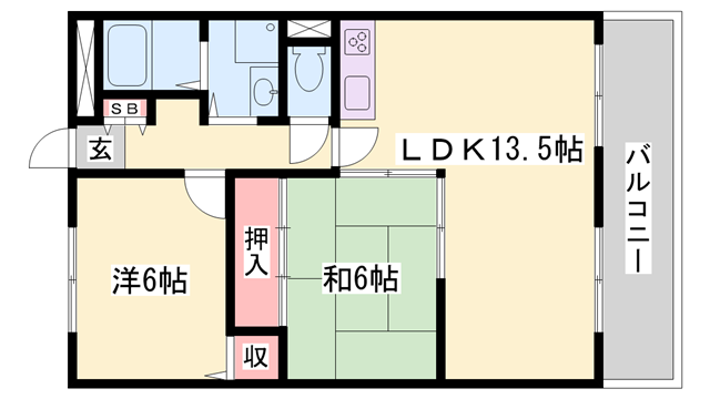 ハッピーコート加古川(2LDK/4階)の間取り写真