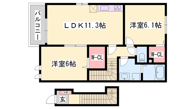 プロムナードA(2DK/2階)の間取り写真