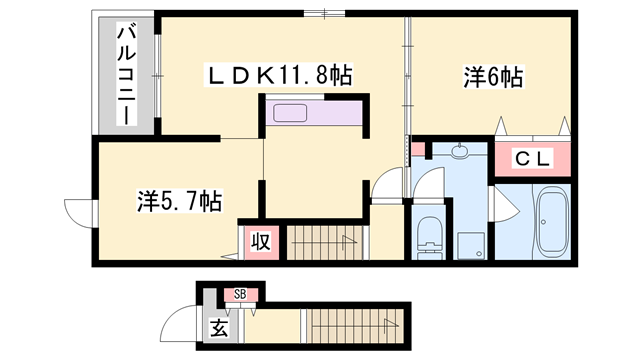 エヴィメリア2(2LDK/2階)の間取り写真