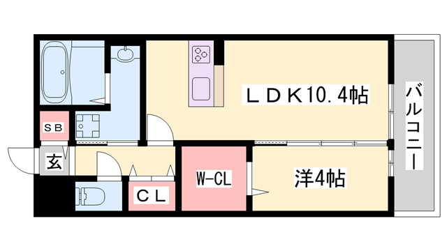 ロータス長町 B棟(1LDK/2階)の間取り写真